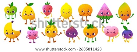 Old cartoon fruit characters set. Cute fruits collection. Adorable baby fruits bundle.