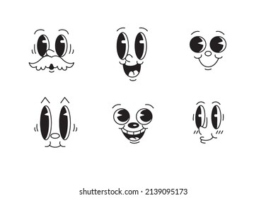 old cartoon mascot character elements. different clipart, faces, limbs. character creator for vintage retro logos and branding. isolated vector illustrations