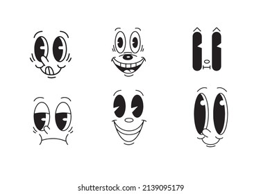 old cartoon mascot character elements. different clipart, faces, limbs. character creator for vintage retro logos and branding. isolated vector illustrations