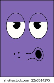 old cartoon mascot character face element. Groovy posters 70s. Retro poster. vintage prints for banner, cover, background
