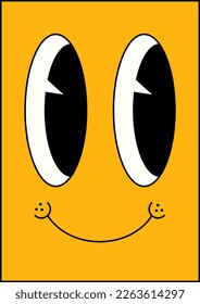 old cartoon mascot character face element. Groovy posters 70s. Retro poster. vintage prints for banner, cover, background