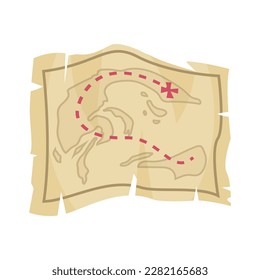 Old cartoon pirate map with marked route vector illustration