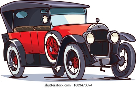 Old Cartoon Retro Car. 1920s. Vector Illustration