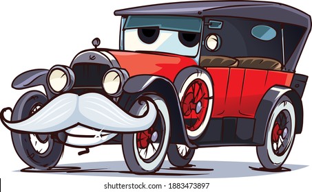 Old Cartoon Retro Car-Character. 1920s. Vector Illustration