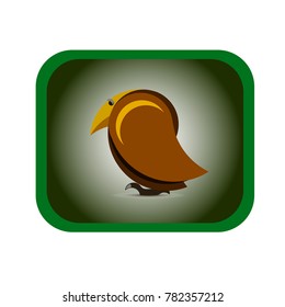 Old cartoon sad raven in yellow-brown color in green retro frame