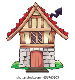 Old Cartoon Small House With Chimney Vector Illustration