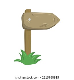 Old Cartoon Wooden Pointer Standing On The Grass, Vector Illustration In Flat Style, On A White Background