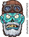 Old cartoon zombie biker head with leather helmet clip art. Vector illustration with simple gradients. All in a single layer. 
