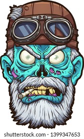 Old cartoon zombie biker head with leather helmet clip art. Vector illustration with simple gradients. All in a single layer. 
