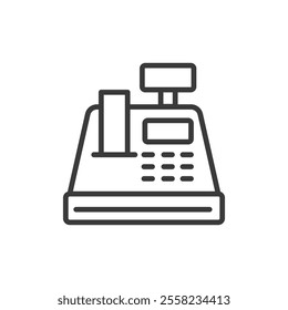 Old cash register, icon in line design. Cash, register, old, vintage, money, transaction, payment on white background vector. Old cash register editable stroke icon