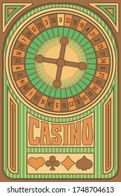 Old casino card art nouveau style, vector illustration