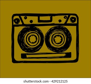 old cassette hand drawn. Retro Things. Sketchy illustration. Audio Cassette. Hand drawn, pen and ink. Also suitable for tattoo, poster, postcard, greeting card
