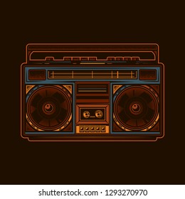 Old cassette player. Vector illustration in retro style