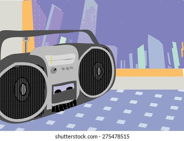 Old cassette recorder. Vector
