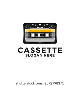 Old Cassette tape logo vector illustration. Vintage Cassette tape logo design template