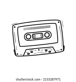 Old cassette vector illustration in doodle drawing style isolated on white background
