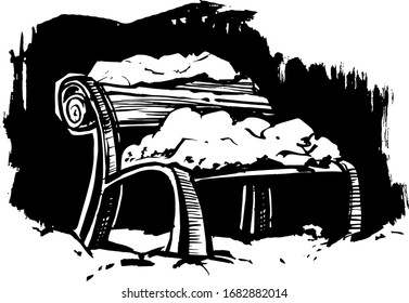 old cast-iron bench in the park covered with snow