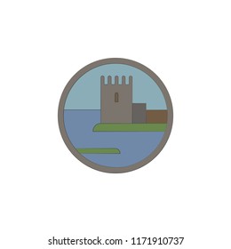 Old castle colored in circle icon. Element of colored landscape in circle icon for mobile concept and web apps. Colored Old castle can be used for web and mobile