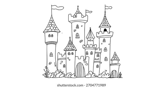 velho castelo doodle estilo plana vetor ilustração
