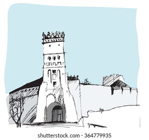old castle drawing sketch