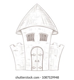 Old castle. Hand drawn sketch. Vector illustration isolated on white background