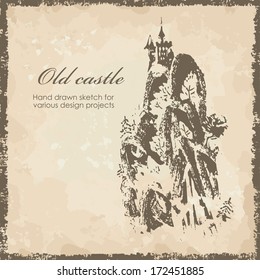 Old castle hand drawn sketch. All objects are located on separate layers and can be used separately