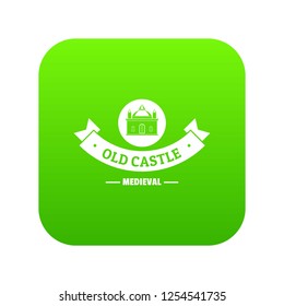 Old castle icon green vector isolated on white background