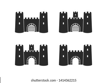 Old castle icon set. Isolated castles on white background. Vector illustration