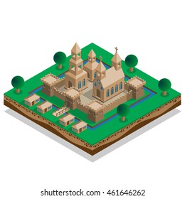 Old castle. Isometric. Vector illustration.