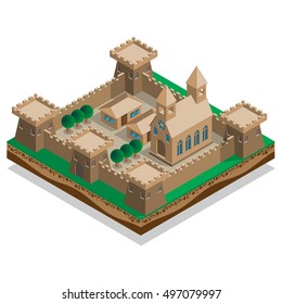 Old castle. Isometric. Vector illustration.