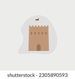 old castle with Oman flag