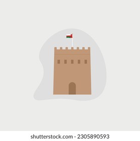 old castle with Oman flag