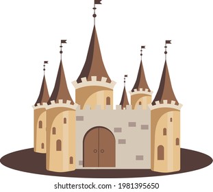 old castle with six towers and large gate 