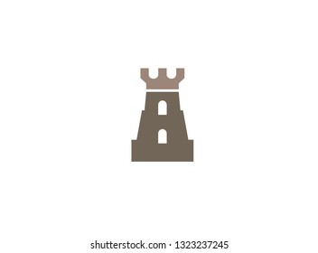 Old castle tower with big door in windows for logo design illustration