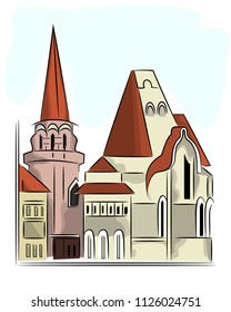 old castle, vector illustration
