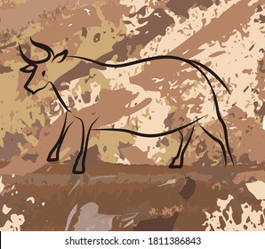 old cave painting of a bull in a cave