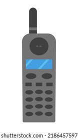 Old Cell Phone Is A Device For Making Calls. Attribute Of The 80s, 90s. Flat Style. Vector Illustration