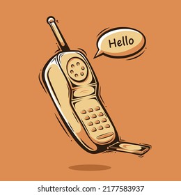 old cellphone art in orange background illustration