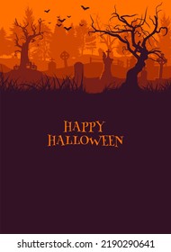 Old cemetery halloween background, greeting card