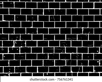 Old ceramic brick tile wall. Grunge vector pattern. Black and white design background.
