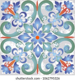 Old ceramic tile wall patterns texture. Colorful ethnic patterned background. Arabesque vector ornament.