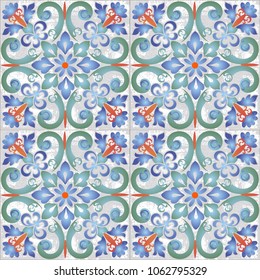 Old ceramic tile wall patterns texture. Colorful ethnic patterned background. Arabesque vector ornament.