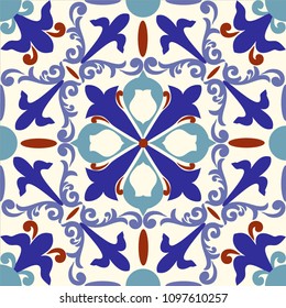 Old ceramic tile wall patterns texture. Colorful ethnic patterned background. Arabesque vector ornament.
Majolica, vintage ornaments on the antique tiles

