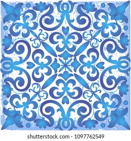 Old ceramic tile wall patterns texture. Arabesque vector ornament.
Majolica, vintage ornaments on the antique tiles
