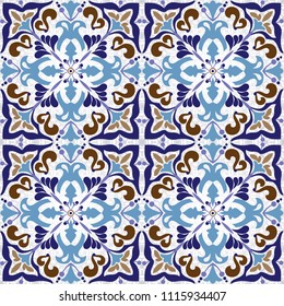 Old ceramic tile wall patterns texture. Colorful ethnic patterned background. Arabesque vector ornament.
Majolica, vintage ornaments on the antique tiles
