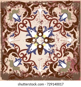 Old ceramic tile wall patterns texture. Colorful ethnic patterned background. Arabesque vector ornament.