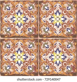 Old ceramic tile wall patterns texture. Colorful ethnic patterned background. Arabesque vector ornament.