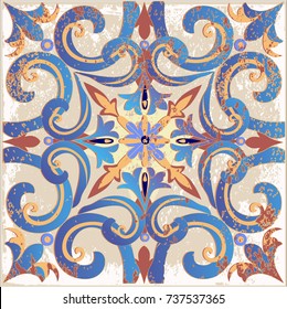 Old ceramic tile wall patterns texture. Colorful ethnic patterned background. Arabesque vector ornament.