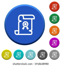 Old certificate round color beveled buttons with smooth surfaces and flat white icons