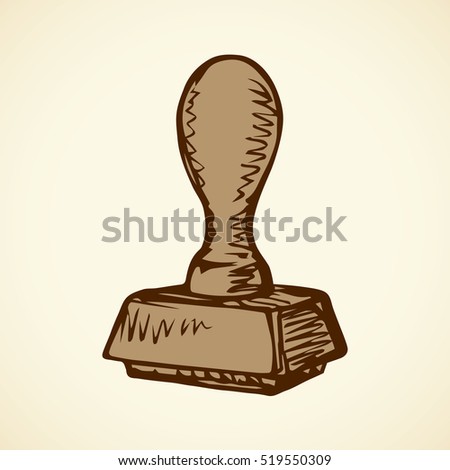 Old certified cutout rubberstamp punch pad sign isolated on white background. Freehand outline ink hand drawn picture icon sketch in art doodle graphic style pen on paper. Closeup with space for text